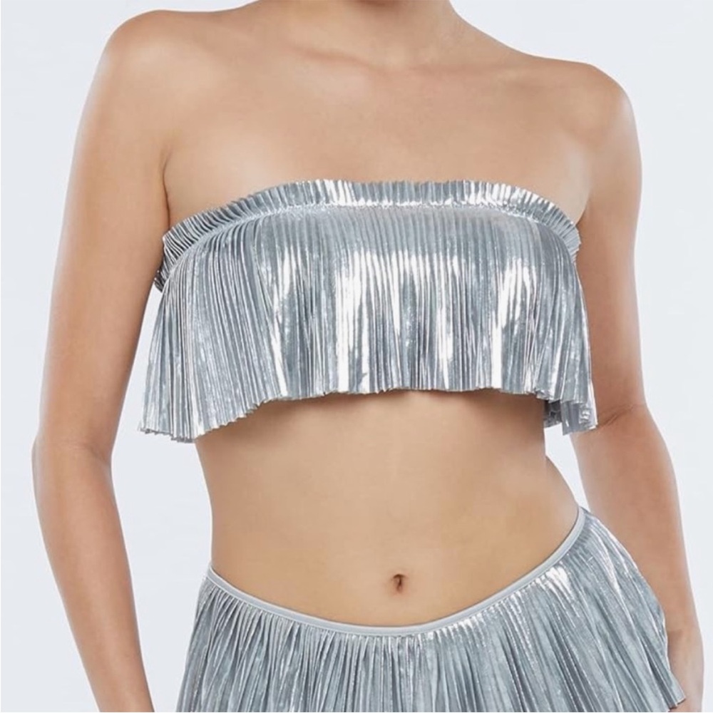 Savage X Fenty Pleated Lame Disco Metallic Bandeau top Medium Party Top Bra